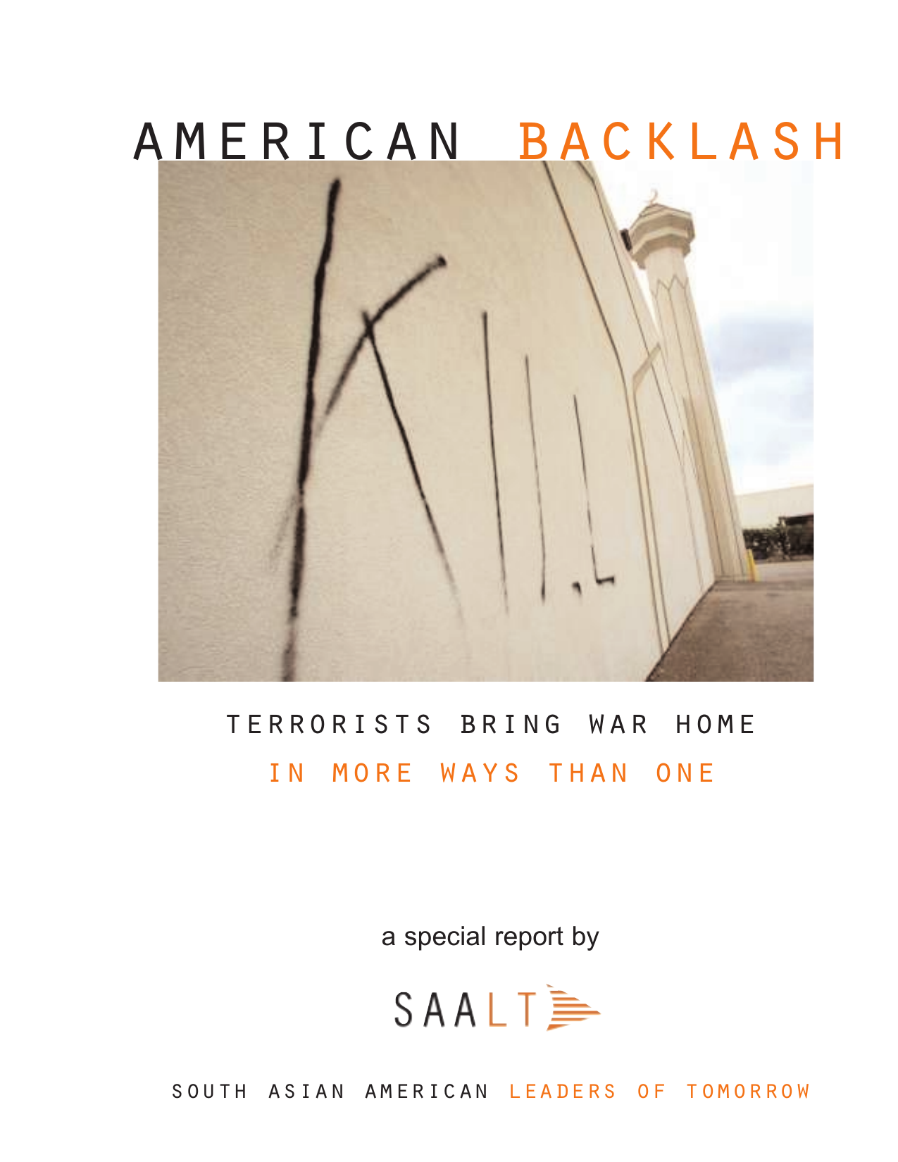 Cover of the American Backlash report by SAALT, 2001